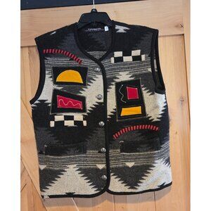 Vtg Canvasbacks Vest Womens XS Wool Blend Southwestern Navajo Abstract Artsy